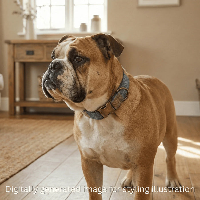 Mustard & Blue Check Luxury Harris Tweed Dog Collar