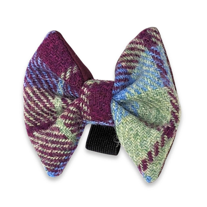 Burgundy & Blue Check Luxury Harris Tweed Dog Bow Tie