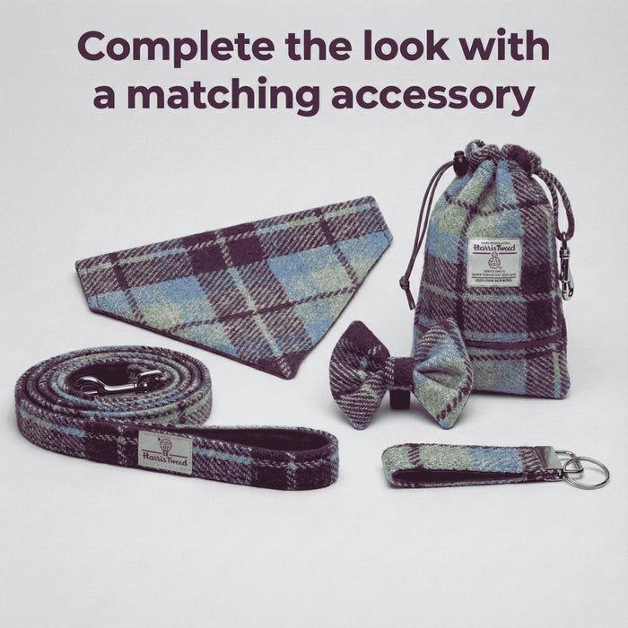 Burgundy & Blue Check Luxury Harris Tweed Dog Collar