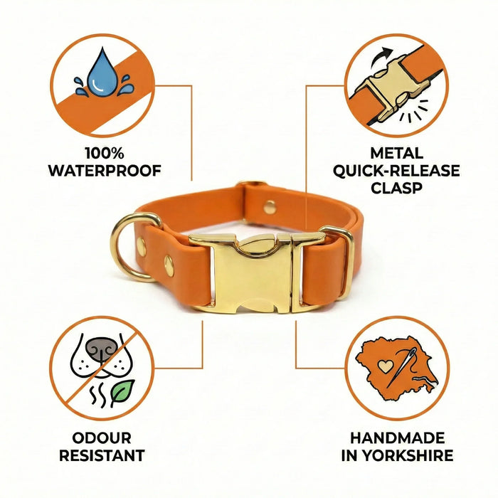 Burnt Orange 38mm Wide Waterproof Biothane Metal Clasp Dog Collar