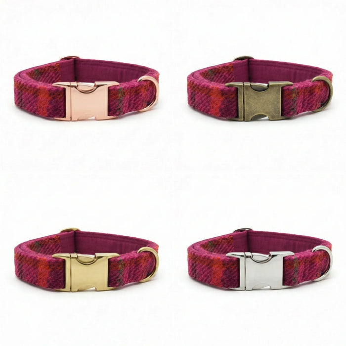 Cerise Check Luxury Harris Tweed Dog Collar