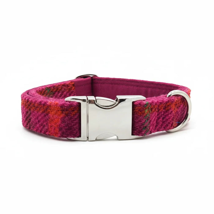 Cerise Check Luxury Harris Tweed Dog Collar