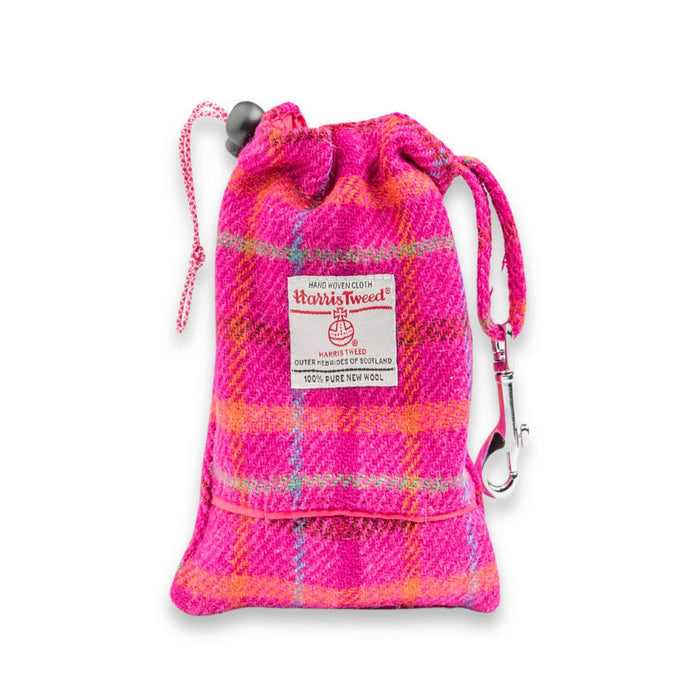 Cerise Check Harris Tweed Treat Bag With Built-In Poop Bag Dispenser