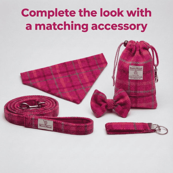 Cerise Check Luxury Harris Tweed Dog Collar
