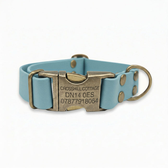 Duck Egg Blue Waterproof Biothane Metal Clasp Dog Collar