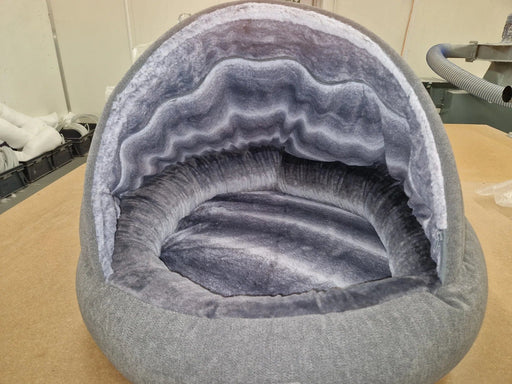 Collared Creatures Beds 60cm Diameter / Without Curtain Collared Creatures - Grey Deluxe Cocoon Luxury Cave Dog Bed with New Grey Faux Fur Interior