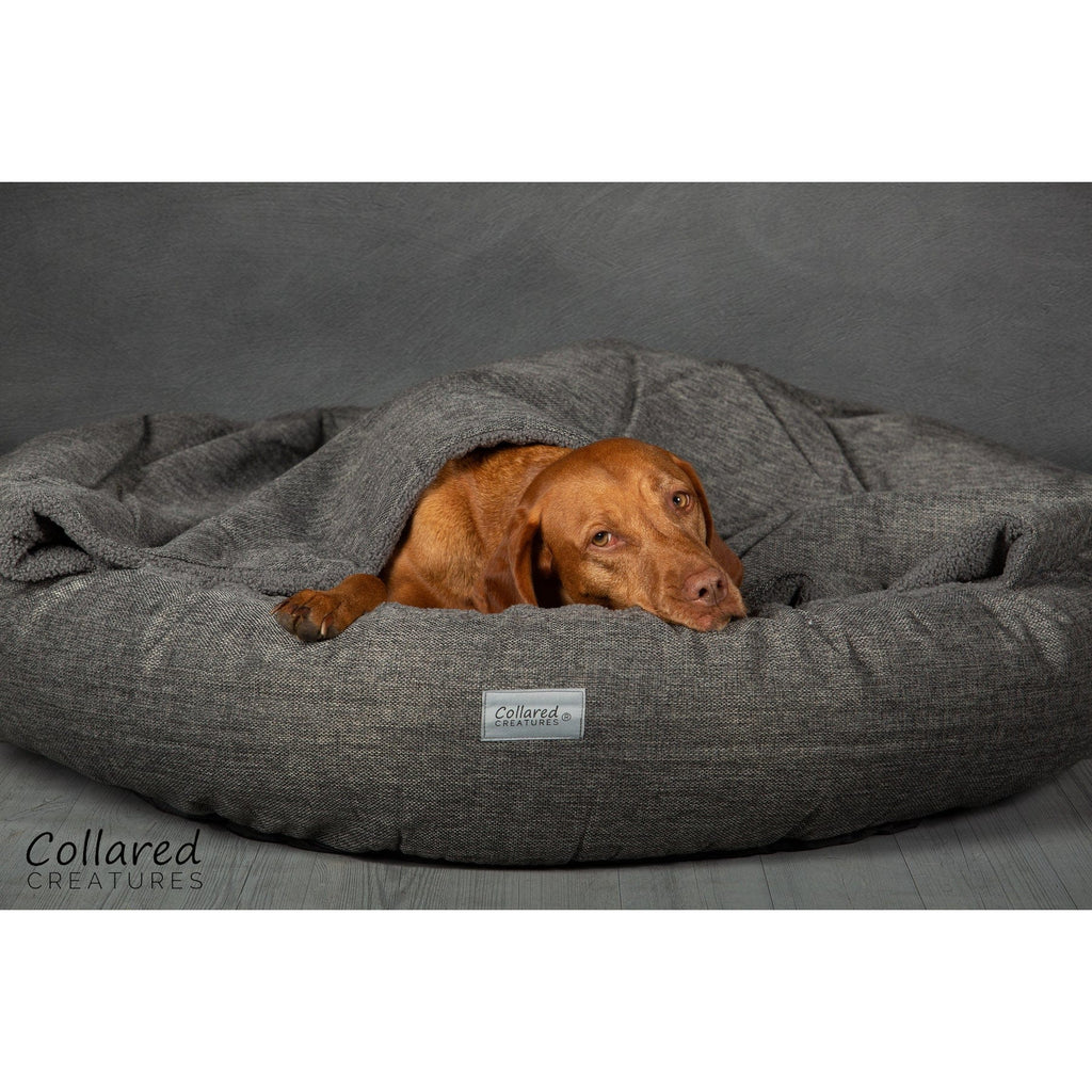 Collared Creatures Luxury Grey Cocoon Cushion Round Dog Bed