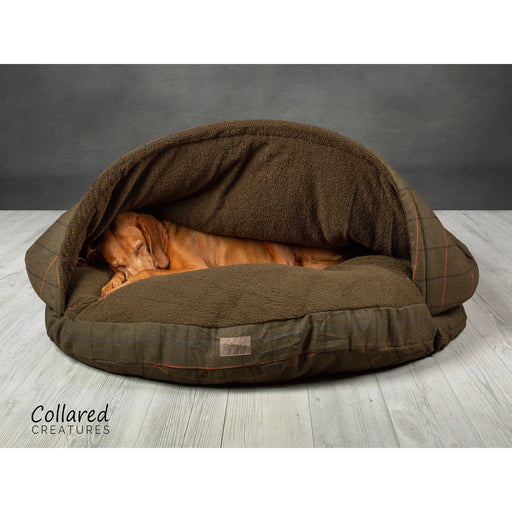 Collared Creatures Beds Collared Creatures - Green Tweed Cave Luxury Dog Bed