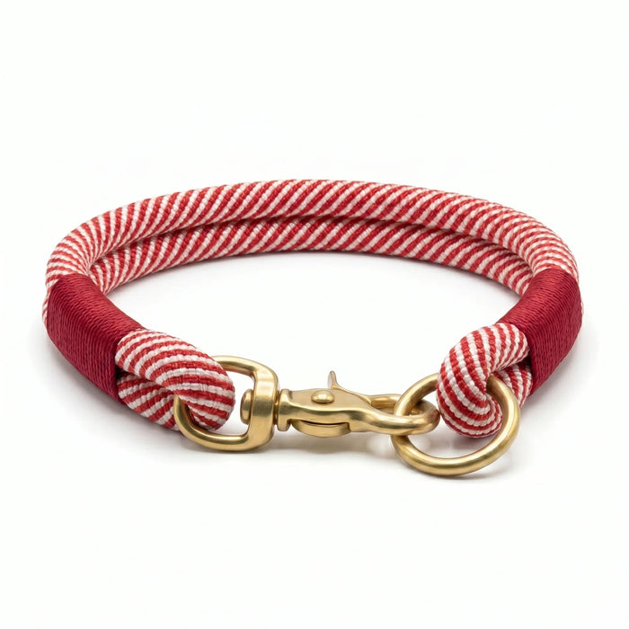 Candy Cane Handmade Rope Dog Collar with whipping