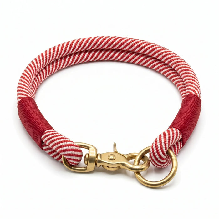 Candy Cane Handmade Rope Dog Collar with whipping