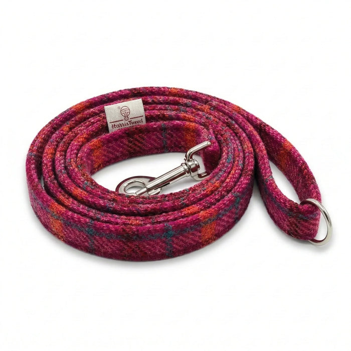 Cerise Check Luxury Harris Tweed Dog Lead