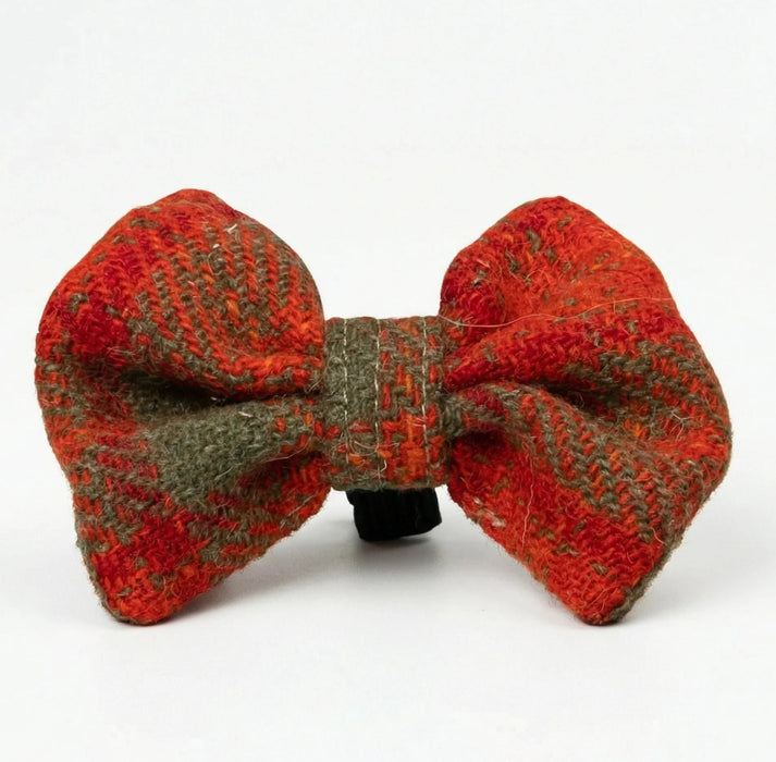 Orange & Olive Check Luxury Harris Tweed Dog Bow Tie