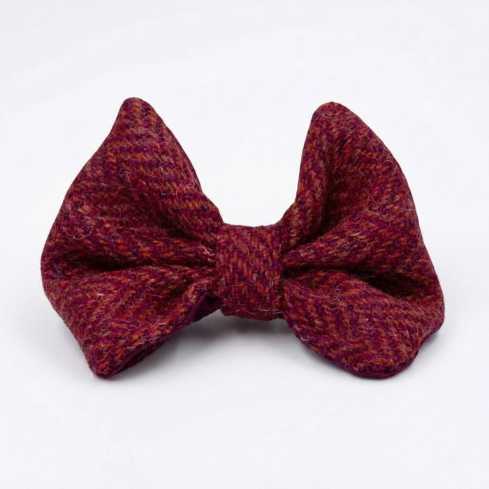 Raspberry & Coral Herringbone Luxury Harris Tweed Dog Bow Tie