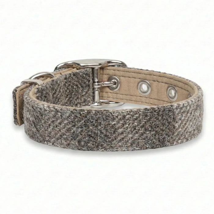 Stone Check - Buckle Fastening Luxury Harris Tweed Dog Collar