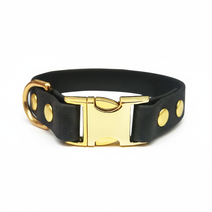 Black Small Breed Waterproof Biothane Dog Collar 21cm to 28cm Neck