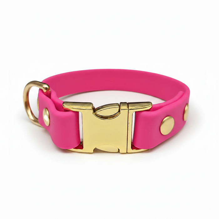 Neon Pink Small Breed Waterproof Biothane Dog Collar 21cm to 28cm Neck