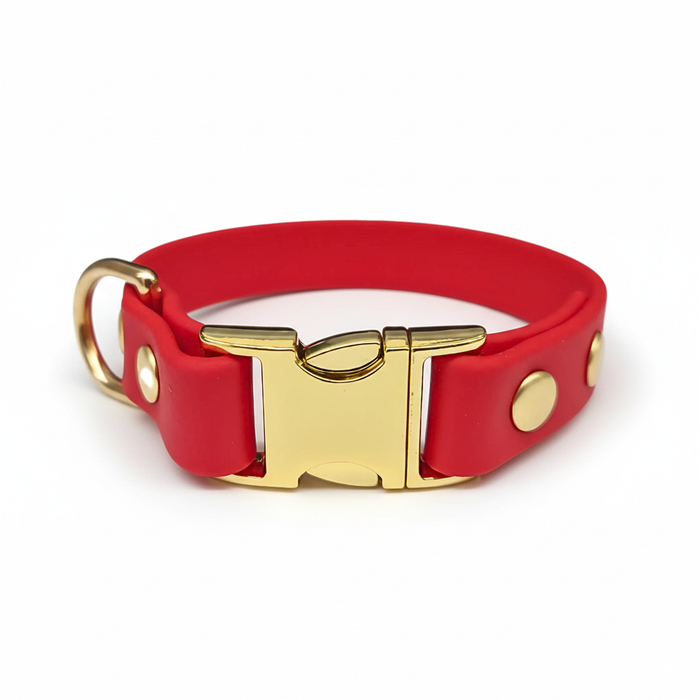 Red Small Breed Waterproof Biothane Dog Collar 21cm to 28cm Neck