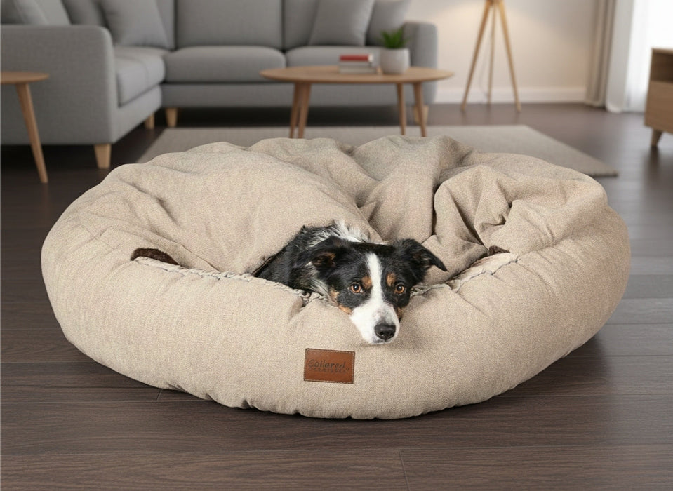 Collared Creatures - Luxury Cocoon Cushion Round Dog Bed - Beige