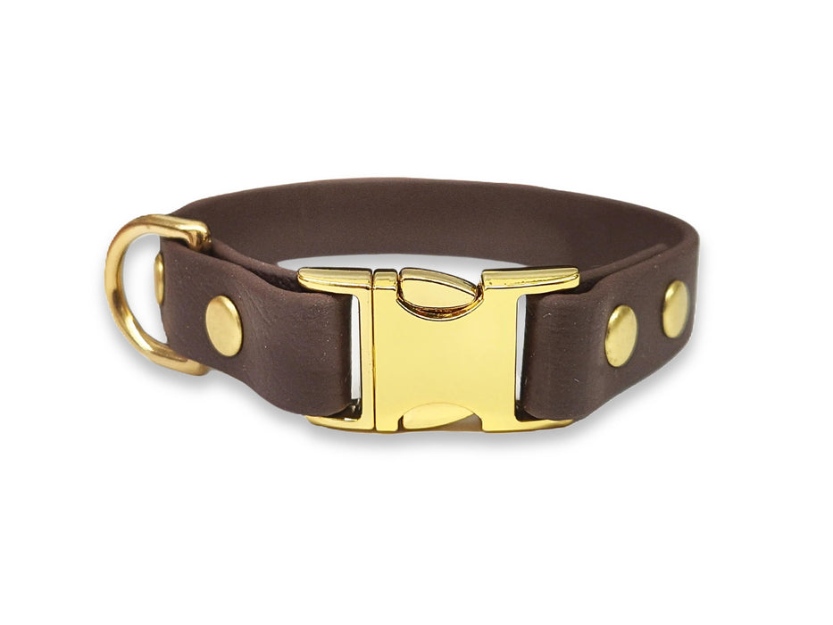 Dark Brown Small Breed Waterproof Biothane Dog Collar 21cm to 28cm Neck