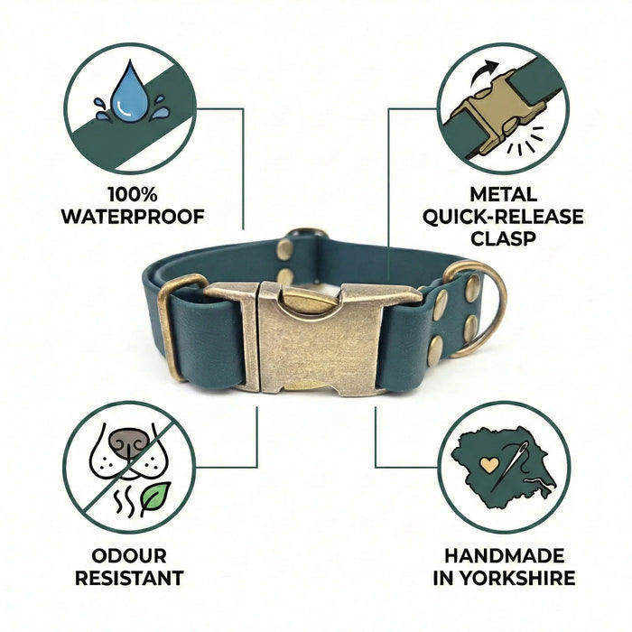 Dark Green Waterproof Biothane Metal Clasp Dog Collar