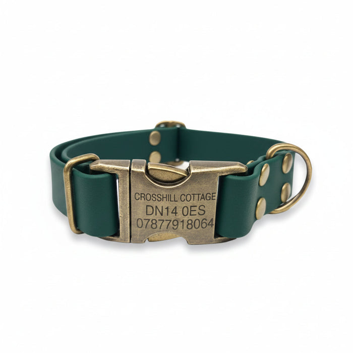 Dark Green Waterproof Biothane Metal Clasp Dog Collar