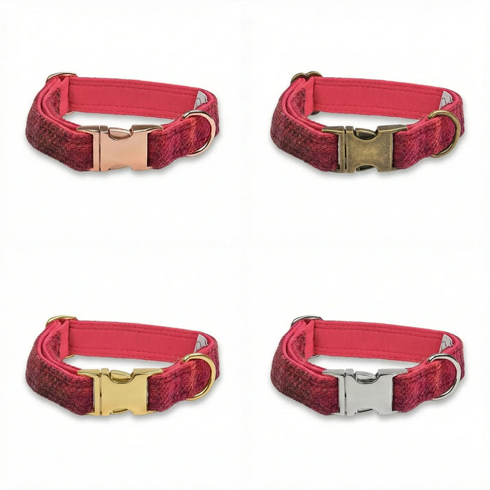 Deep Fuchsia Check Luxury Harris Tweed Dog Collar