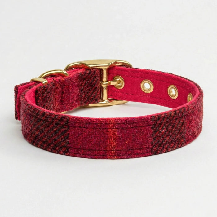 Deep Fuchsia Check - Buckle Fastening Luxury Harris Tweed Dog Collar