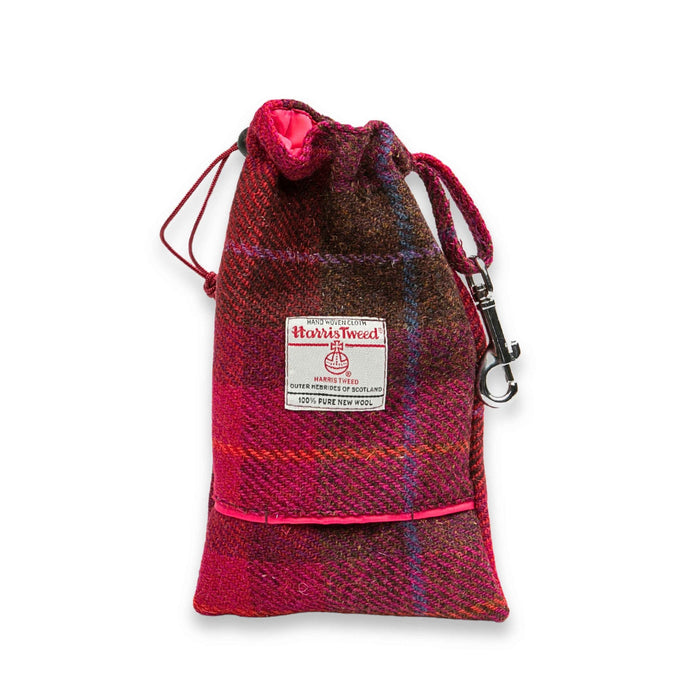 Deep Fuchsia Check Harris Tweed Treat Bag With Built-In Poop Bag Dispenser