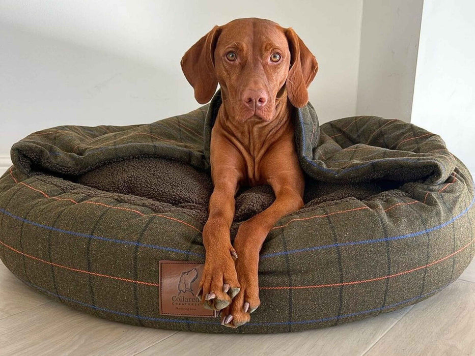 Collared Creatures - Green Tweed Luxury Cocoon Cushion Round Dog Bed