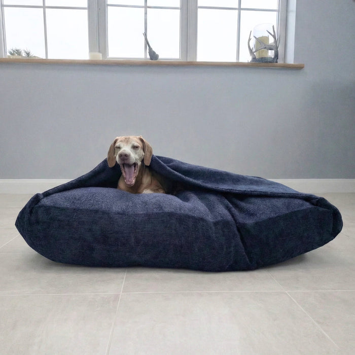 Collared Creatures - Marseille Hummingbird Navy Luxury Dog Snuggle Bed / Snuggle Sack /Sleeping Sack Luxury Dog Bed