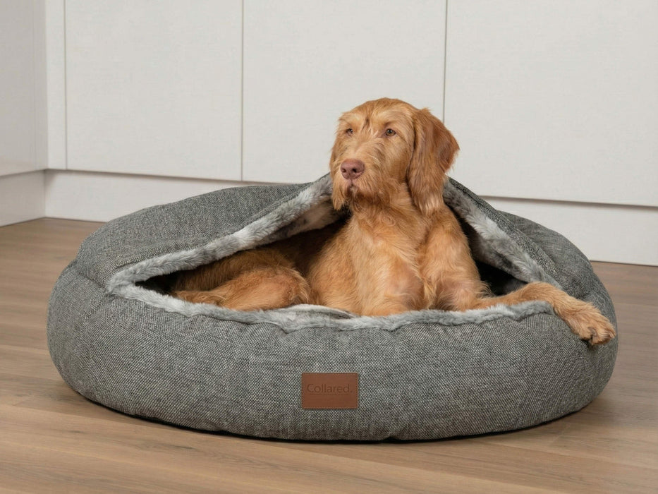 Collared Creatures - Luxury Grey Cocoon Cushion Round Dog Bed