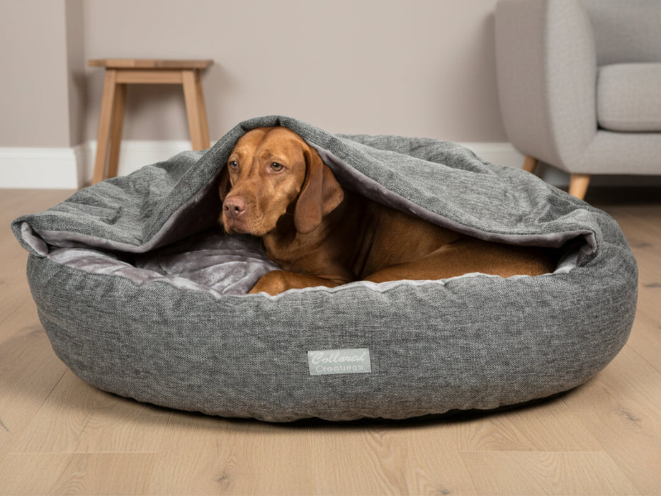 Collared Creatures - Luxury Grey Cocoon Cushion Round Dog Bed