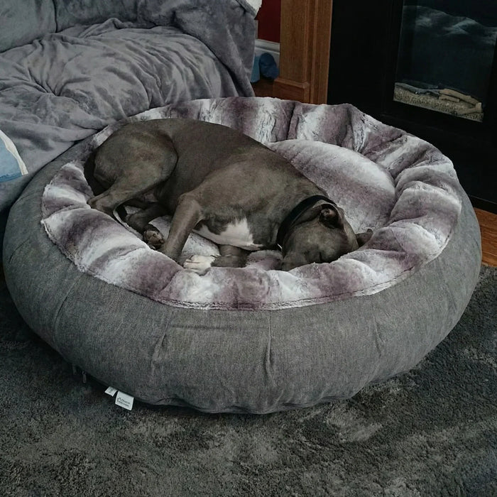 Grey Luxury Deluxe Donut Dog Bed