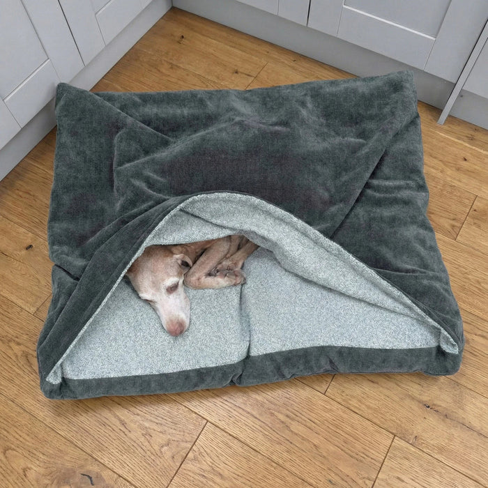 Collared Creatures - Braga Moss Luxury Dog Snuggle Bed / Snuggle Sack /Sleeping Sack Luxury Dog Bed