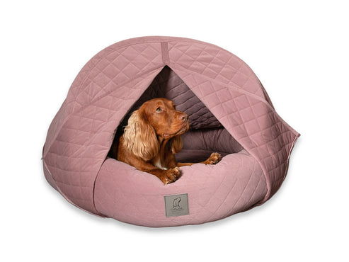 Collared Creatures Pink Quilted Velour Deluxe Comfort Cocoon Dog Cave Bed
