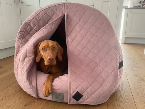 Collared Creatures Pink Quilted Velour Deluxe Comfort Cocoon Dog Cave Bed
