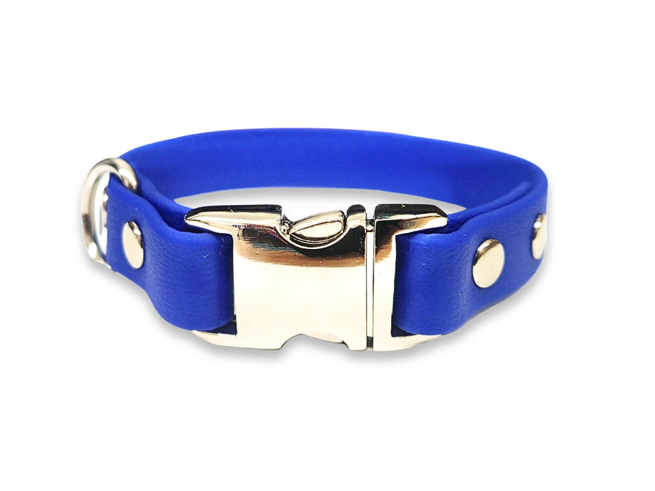 Electric Blue Small Breed Waterproof Biothane Dog Collar 21cm to 28cm Neck