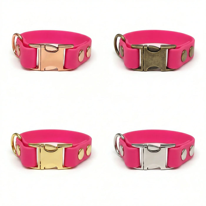 Fuchsia Small Breed Waterproof Biothane Dog Collar 21cm to 28cm Neck