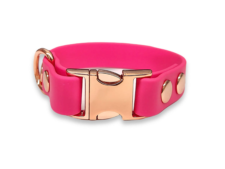 Fuchsia Small Breed Waterproof Biothane Dog Collar 21cm to 28cm Neck