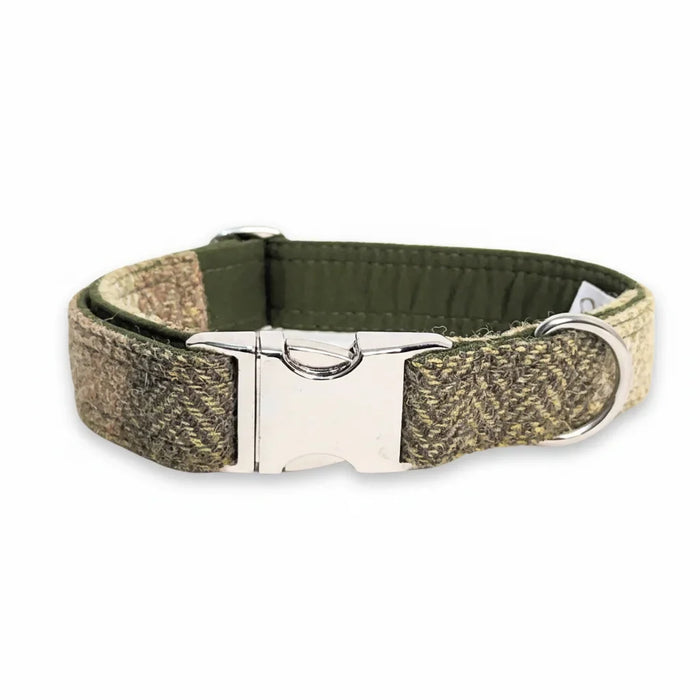 Green Block Herringbone Luxury Harris Tweed Dog Collar