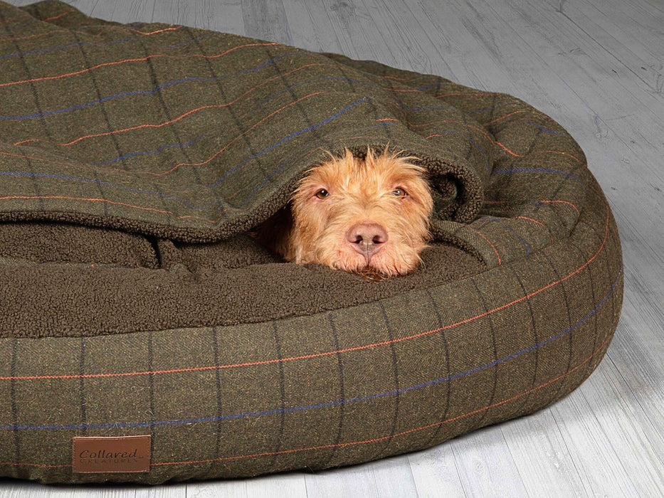 Collared Creatures - Green Tweed Luxury Cocoon Cushion Round Dog Bed