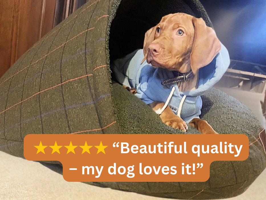 Green Tweed Luxury Dog Cave Bed with Removable Firm Hood
