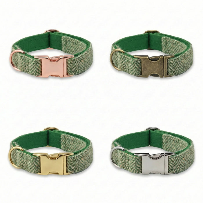 Green Herringbone Luxury Harris Tweed Dog Collar