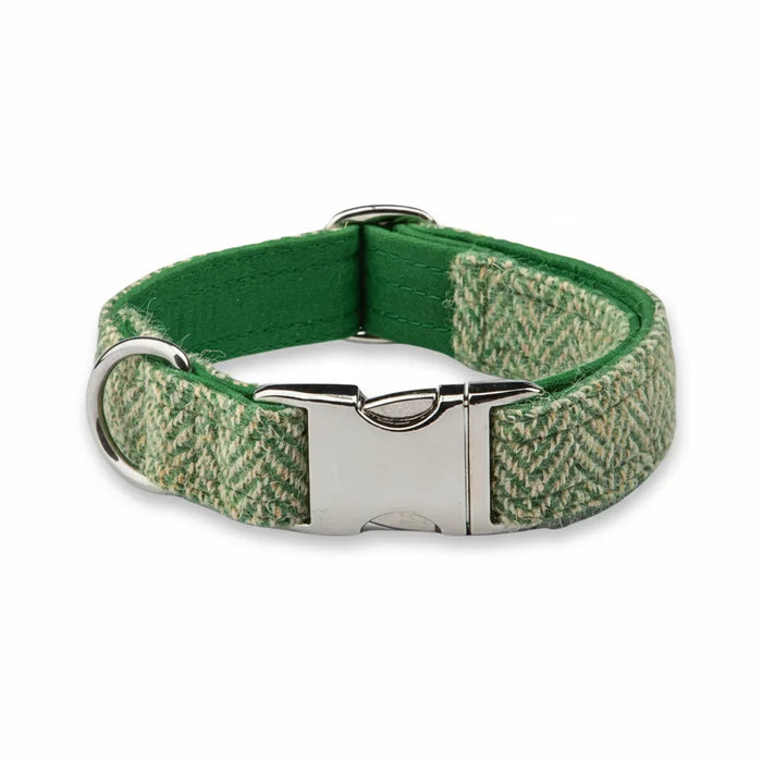Green Herringbone Luxury Harris Tweed Dog Collar