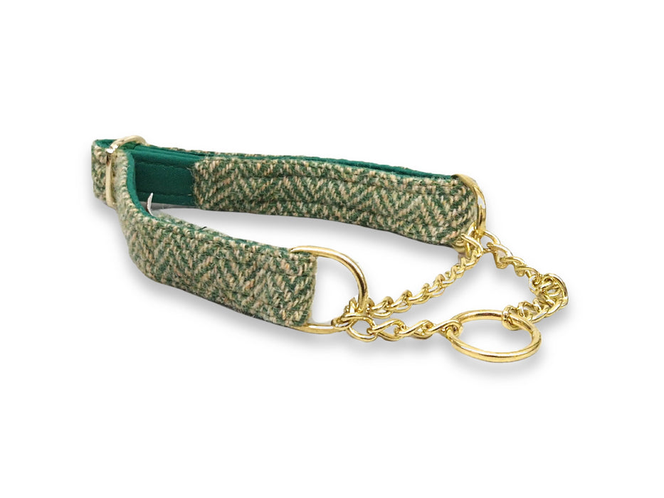Green Herringbone - Martingale / Half Choke Luxury Dog Collar
