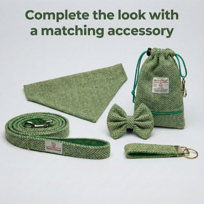 Extra Wide 38mm - Green Herringbone Harris Tweed Dog Collar