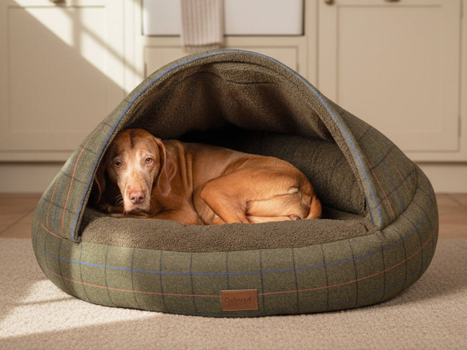Luxury Green Tweed Deluxe Cocoon Dog Cave Bed