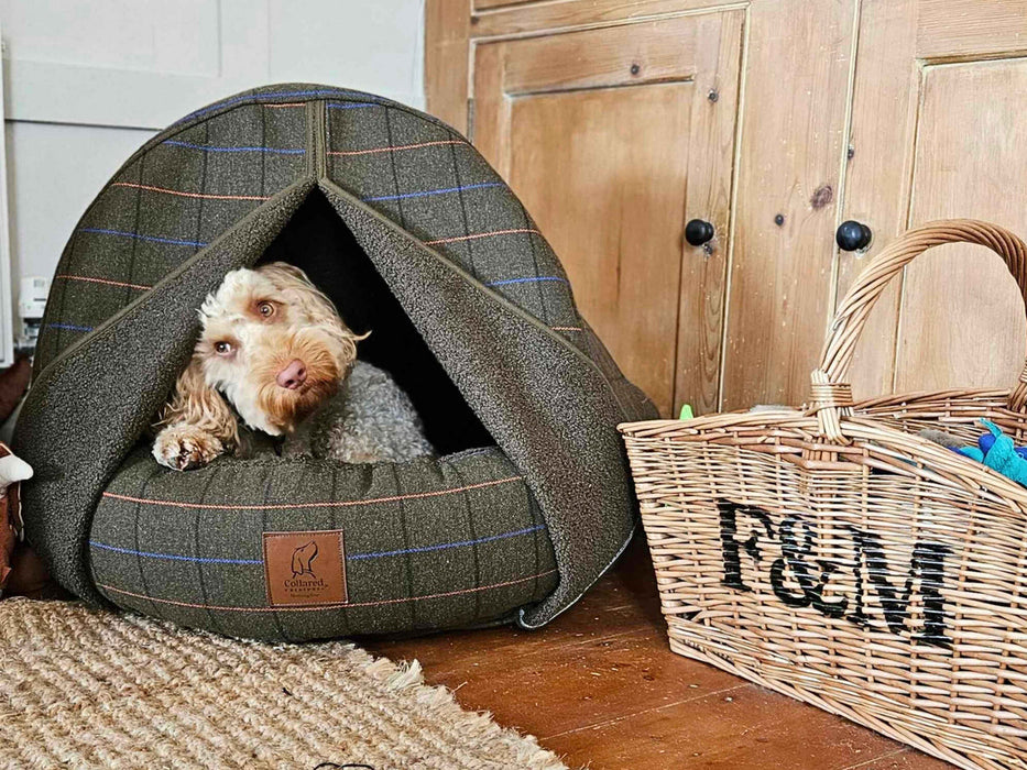 Luxury Green Tweed Deluxe Cocoon Dog Cave Bed