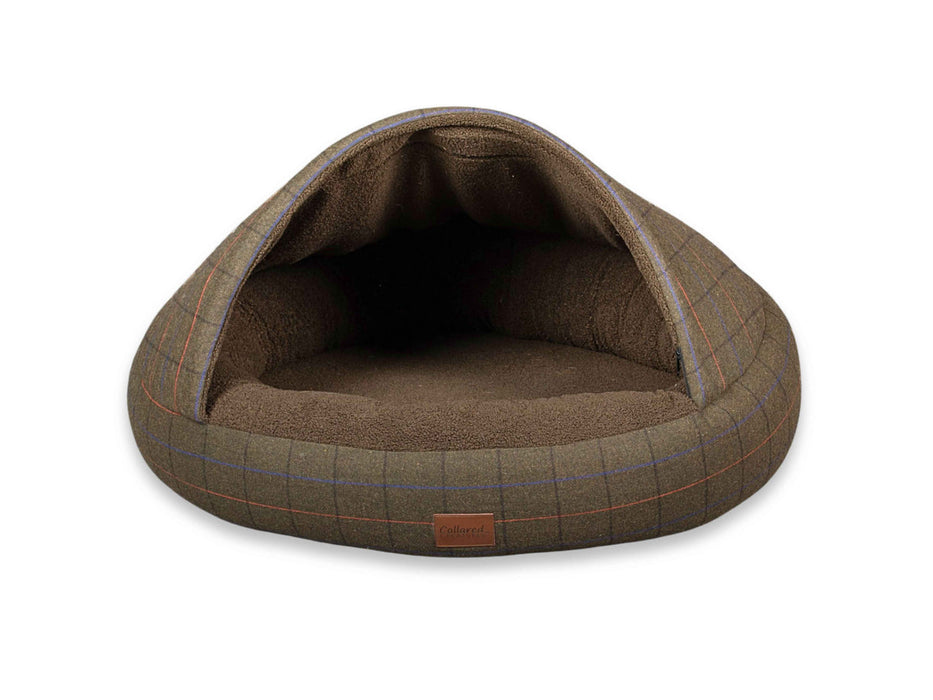 Luxury Green Tweed Deluxe Cocoon Dog Cave Bed