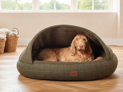 Luxury Green Tweed Deluxe Cocoon Dog Cave Bed